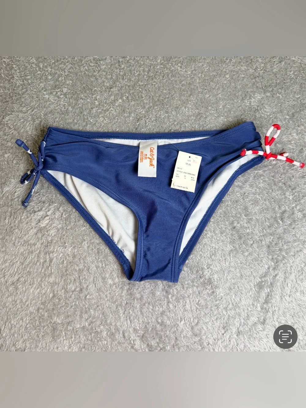 Cat & Jack Navy Blue Bikini Bottom with Red & White Braided Tie